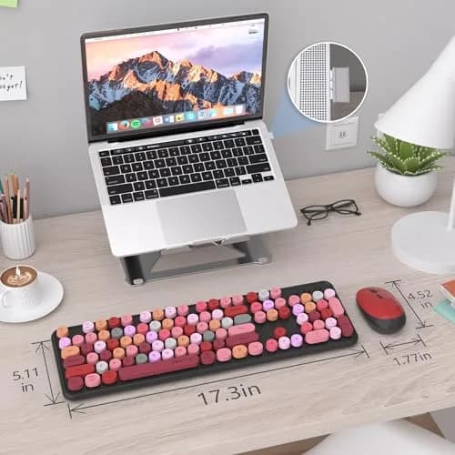 UBOTIE Colorful Wireless Keyboard and Mouse Combo, Full-Size 104-Key with Round Keycaps | Plug-and-Play 2.4GHz USB Connection thumbnail 6
