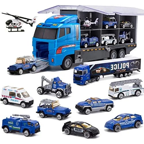 Joyfia 10 in 1 Police Toys, Die-cast Police Rescue Truck, Mini Vehicles for Kids 3+ | Educational & Safe thumbnail 1