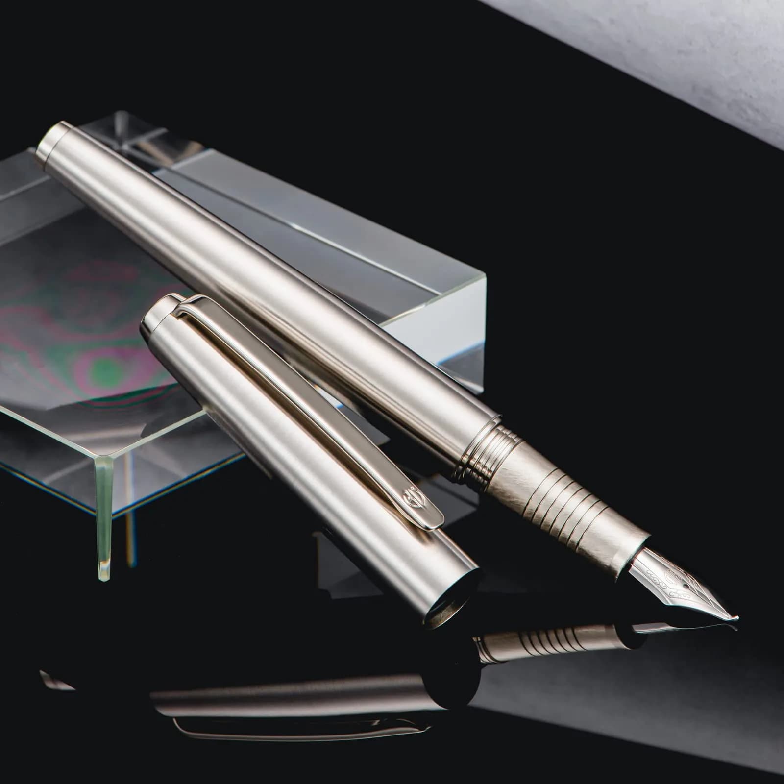 Lanxivi Fountain Pen Extra Fine Nib with Converter & Metal Pen Box | Stainless Steel, 138mm — Bent Nib