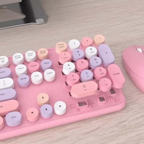 UBOTIE Colorful Wireless Keyboard and Mouse Combo (Pink-Colorful) | Retro Typewriter Floating Full-Sized Keys Computer Keyboard with Optical Mouse, 2.4GHz USB Connection for Windows Mac thumbnail 4