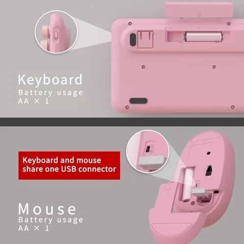 UBOTIE Colorful Wireless Keyboard and Mouse Combo (Pink-Colorful) | Retro Typewriter Floating Full-Sized Keys Computer Keyboard with Optical Mouse, 2.4GHz USB Connection for Windows Mac thumbnail 5