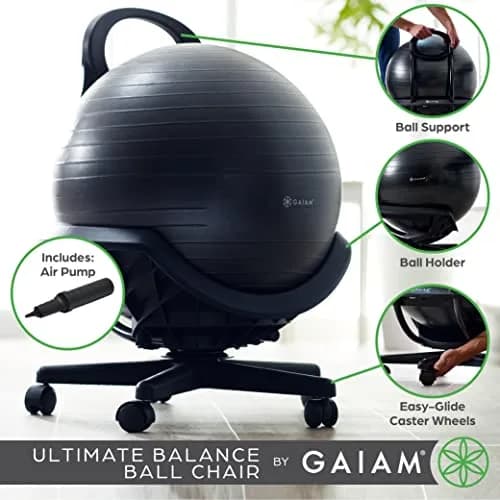 Gaiam Balance Ball Chair 52cm | Ergonomic Swivel Base for Home & Office thumbnail 6