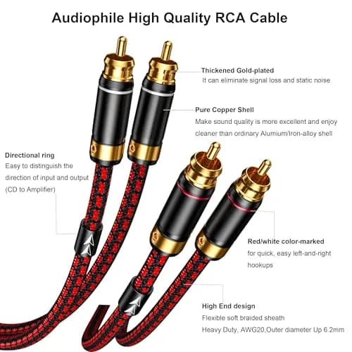 Primeda Audiophile 2RCA Male to 2RCA Male Stereo Audio Cable 2.74m (9 Feet) | High-Fidelity Sound for Home Entertainment thumbnail 3