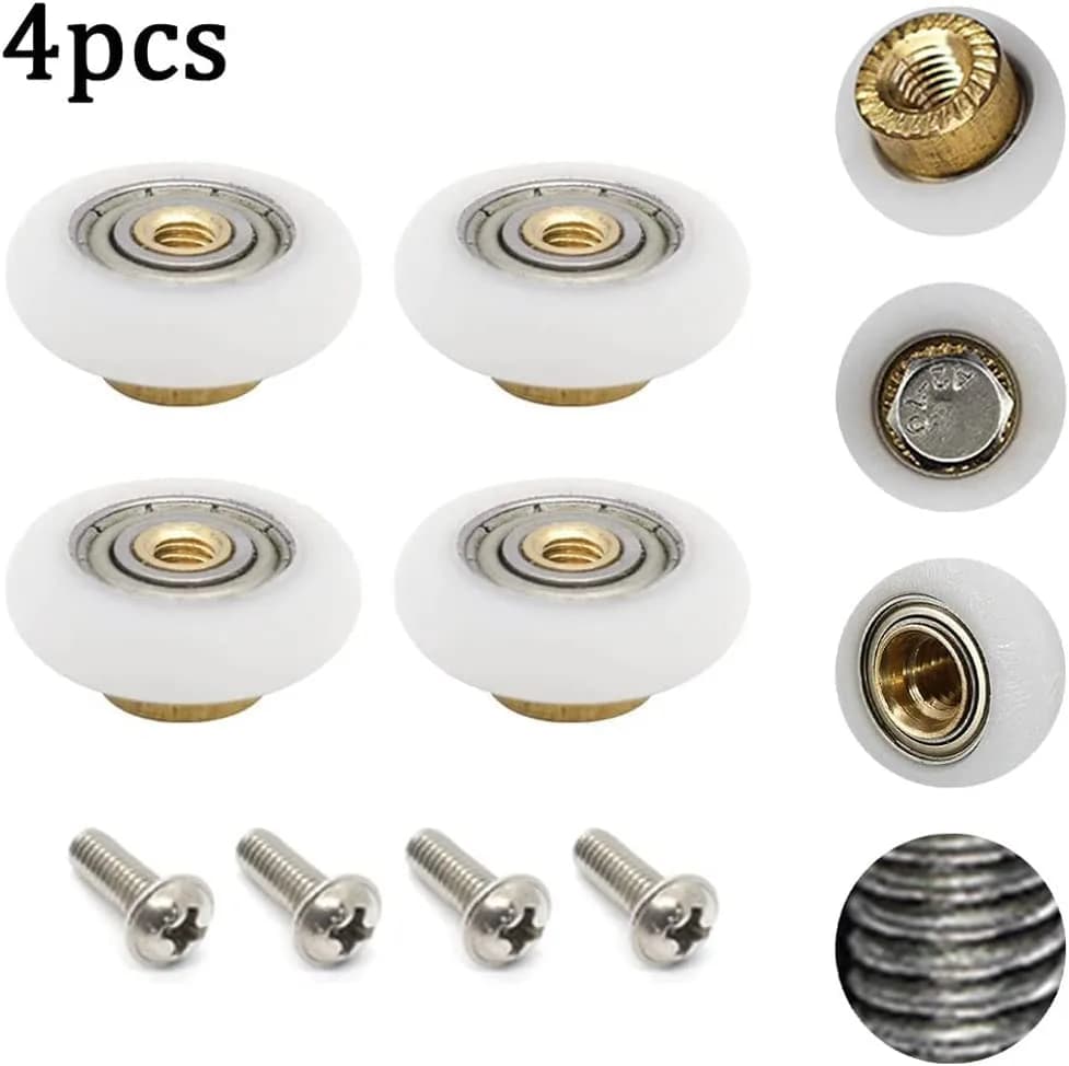 Linwnil Set of 4 Dia 19mm Stainless Steel Shower Door Wheels Rollers Runners, White, 19mm x 5mm | Suitable for Shower Enclosures & Steam Cabins thumbnail 4