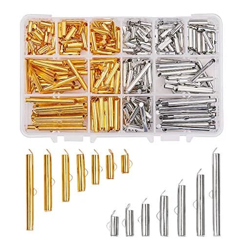PH PandaHall 240pcs Slide On End Clasp Tubes Slider End Caps | 7 Sizes Platinum Golden thumbnail 1