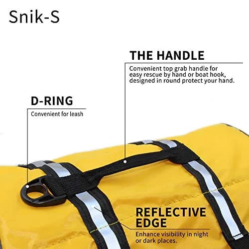 SNIK-S Dog Life Jacket for Swimming Safety with Reflective Stripes, Large Yellow, 13.8" Body Length (35 cm), 19.7-29.5" Chest Girth (50-75 cm) thumbnail 3