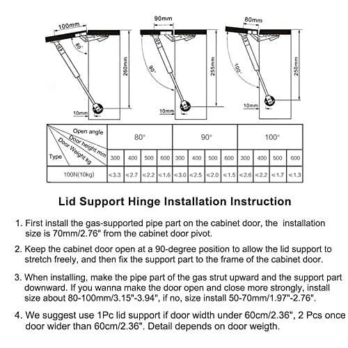 Hxchen Hydraulic Cabinet Hinges 10 Inch (250mm) 100N Soft Close Lid Support Rods | Pack of 4 thumbnail 9