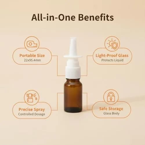 Happyupcity Refillable Glass Spray Bottle 10ml | Portable Brown Nasal & Cosmetic Container thumbnail 3