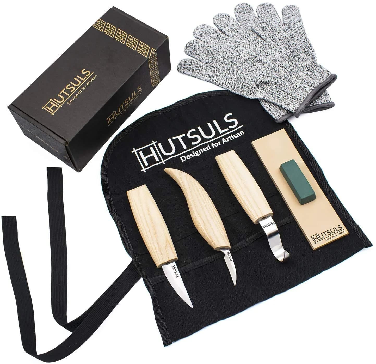 Hutsuls Wood Whittling Kit for Beginners - 8-Piece Carbon Steel Knife Set with Ashwood Handles, 20.07cm (7.9in) | USA-Sourced Craft Tools - main product image