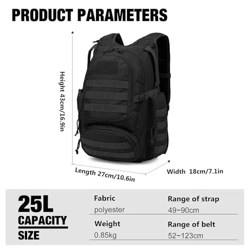 Mardingtop 25L Tactical Backpack Black | Military & Hiking Daypack with MOLLE thumbnail 2