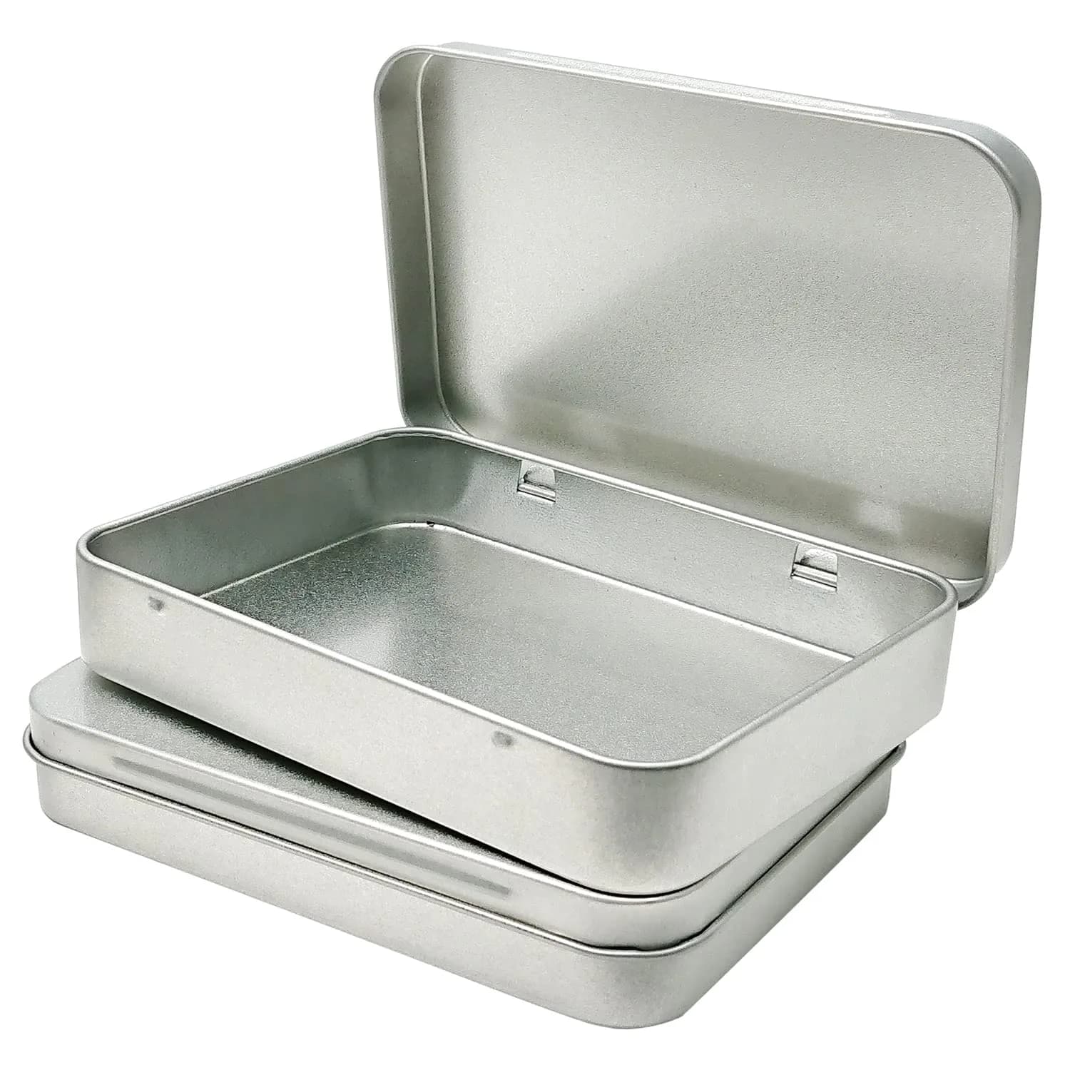 Hulless Small Hinged Tin Box Metal Storage Containers, Silver 6Pcs | Durable, Lightweight & Snug Closure for Household Items — Silver / 4.5'' X 3.3''