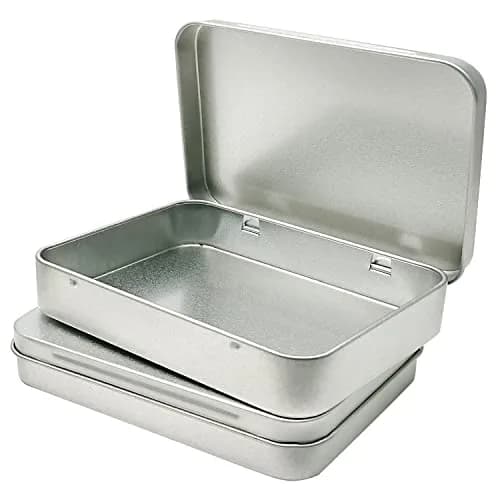 Hulless Silver Hinged Tin Box Storage Containers, 11.4 cm x 8.4 cm (4.5" x 3.3") Pack of 12 | Organize Small Items thumbnail 1