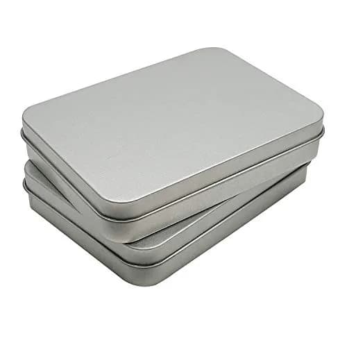 Hulless Silver Hinged Tin Box Storage Containers, 11.4 cm x 8.4 cm (4.5" x 3.3") Pack of 12 | Organize Small Items thumbnail 2