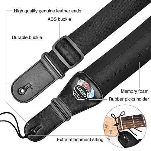LEKATO Bass Guitar Strap 3" Wide Padded Adjustable from 45" to 55" | Comfortable, Durable & Safe for Heavy Guitars thumbnail 2