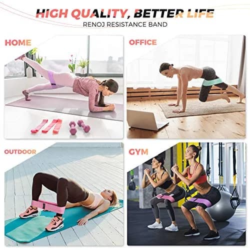 Renoj Resistance Bands for Working Out: 3-Set Exercise Bands for Pilates, Yoga, Home Gym, Booty, Leg Training | Heavy/Medium/Light Fabric Loops thumbnail 3
