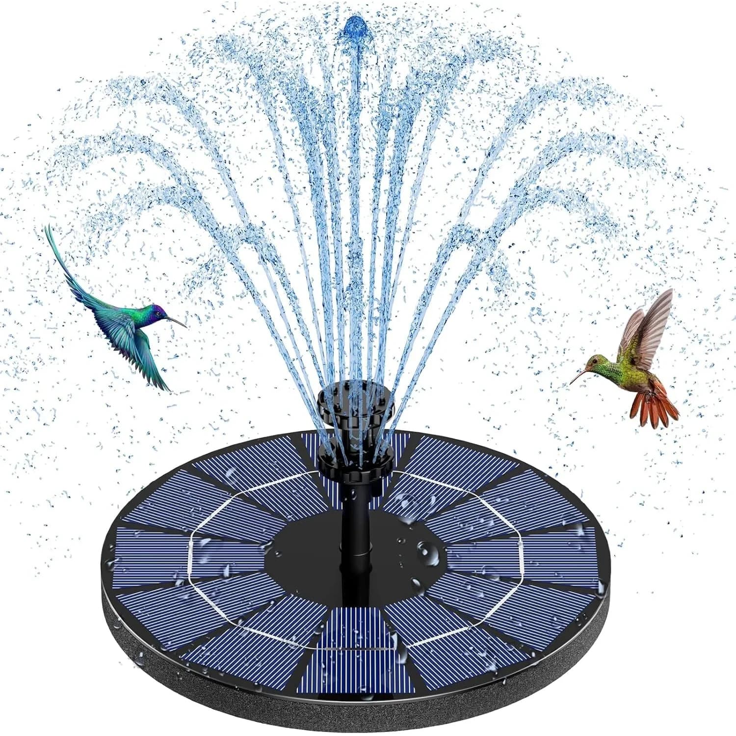 AISITIN 3.5W Solar Fountain with 1500 mAh Battery, 6 Nozzles & Fixers | 18.2cm (7.2in) Floating Water Pump for Bird Baths, Ponds, Pools - main product image