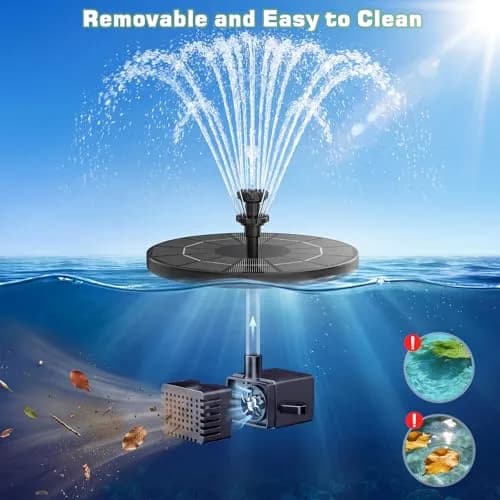 AISITIN 3.5W Solar Fountain with 1500 mAh Battery, 6 Nozzles & Fixers | 18.2cm (7.2in) Floating Water Pump for Bird Baths, Ponds, Pools thumbnail 9
