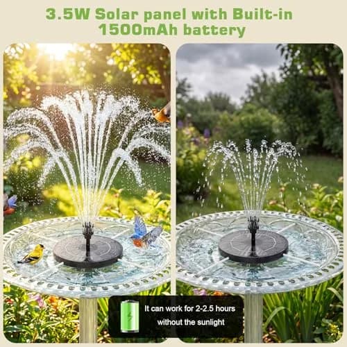 AISITIN 3.5W Solar Fountain with 1500 mAh Battery, 6 Nozzles & Fixers | 18.2cm (7.2in) Floating Water Pump for Bird Baths, Ponds, Pools thumbnail 3