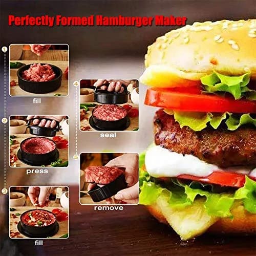 iPstyle Black Burger Press Patty Maker with Non-Stick Coating & Dishwasher Safe Design | 12.7 cm (5 inch) Round Mold thumbnail 6