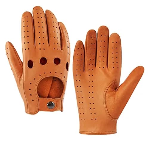 Harssidanzar Men's Lambskin Driving Gloves Large (21-24 cm / 8.2-9.5") | Unlined Non-Touch Leather thumbnail 1