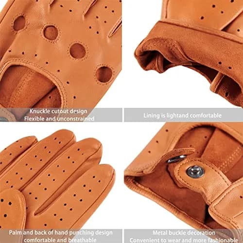 Harssidanzar Men's Lambskin Driving Gloves Large (21-24 cm / 8.2-9.5") | Unlined Non-Touch Leather thumbnail 2