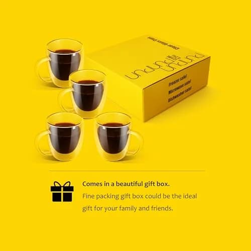 PunPun 12.9oz. Double Wall Glass Coffee Mug Set of 4 | Insulated Borosilicate Cups for Hot & Cold Beverages thumbnail 6