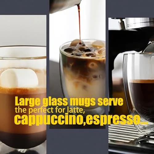PunPun 12.9oz. Double Wall Glass Coffee Mug Set of 4 | Insulated Borosilicate Cups for Hot & Cold Beverages thumbnail 3