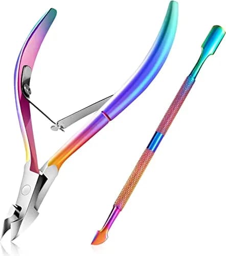 Easkep Cuticle Trimmer & Pusher Set | Rainbow Stainless Steel Manicure Tool | 2-Piece Set thumbnail 1