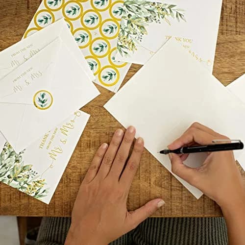 VNS Creations Blank Wedding Thank You Cards 100 Pack 4x6 Inches | Greenery & Gold Design thumbnail 4