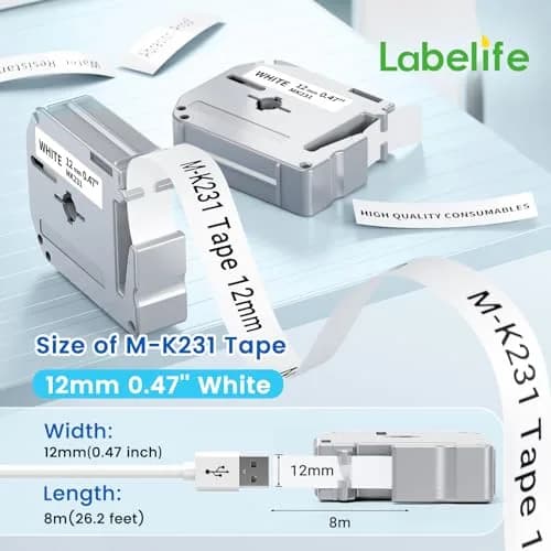 Labelife M-K231 Replace for M-K231s Brother M Tape 12mm 0.47 White | Water & Tear Resistant thumbnail 3
