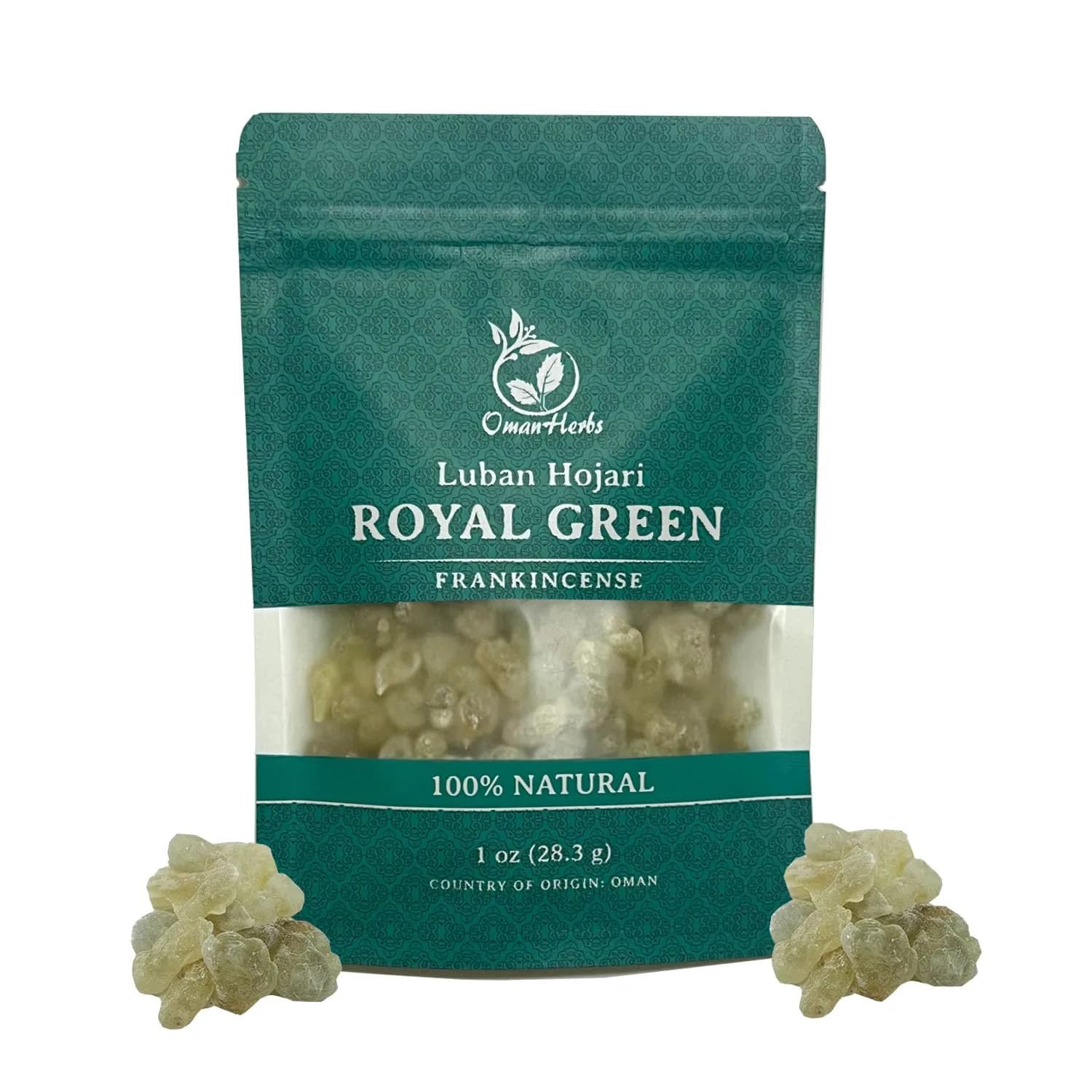 Oman Herbs Royal Green Hojari Frankincense 28.35 g (1 oz) | Pure Boswellia Sacra Incense — 1 Ounce