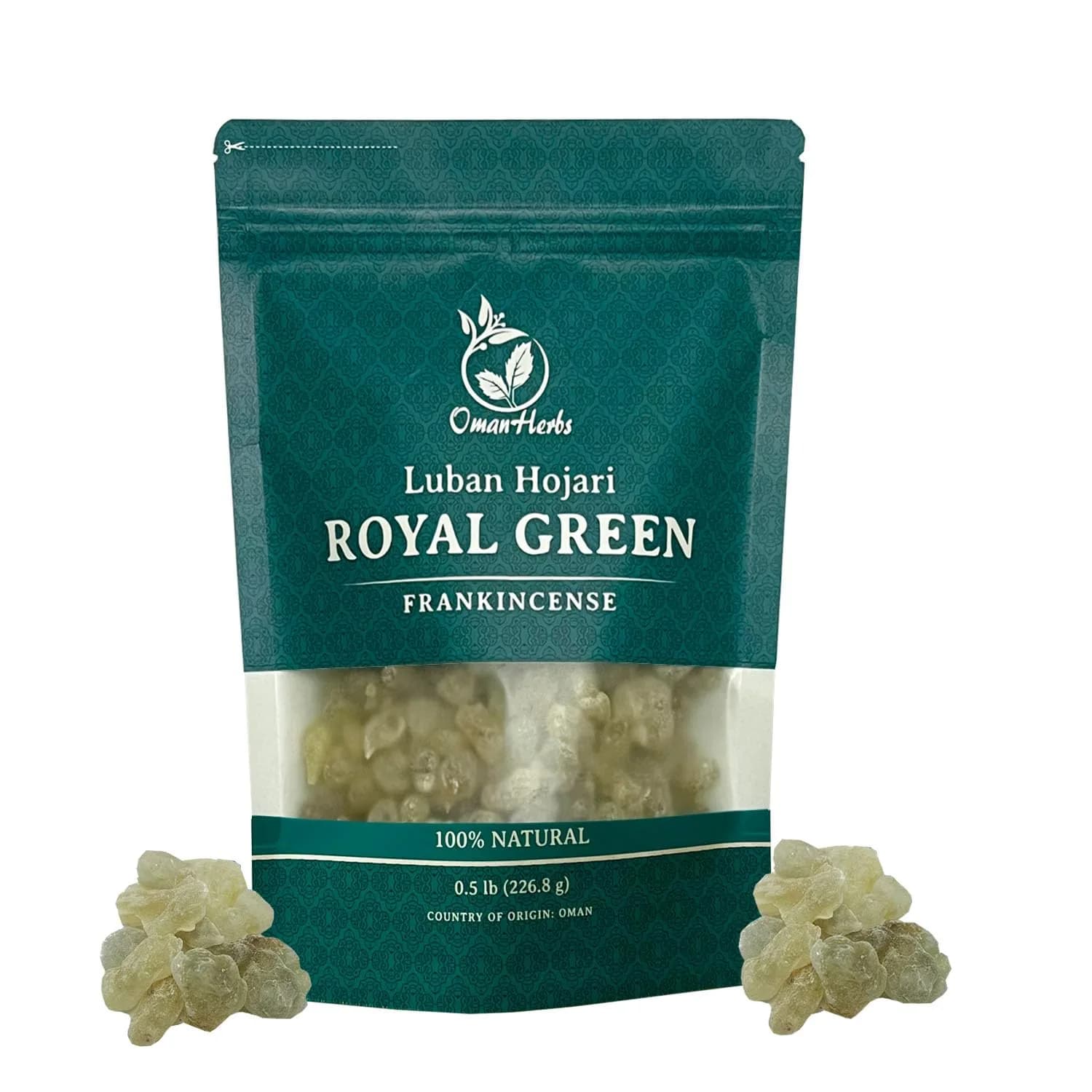 Oman Herbs Royal Green Hojari Frankincense 28.35 g (1 oz) | Pure Boswellia Sacra Incense — 1/2 lb