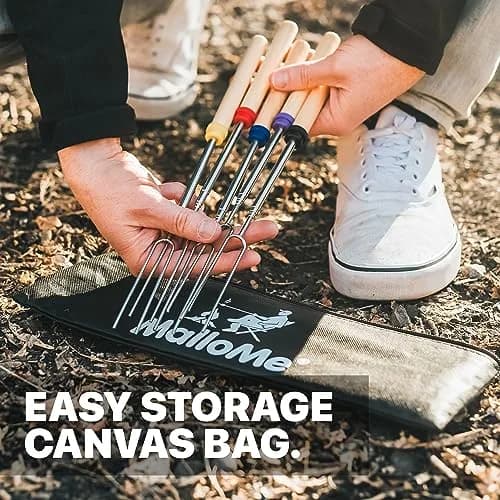 MalloMe 32" Telescoping Marshmallow Roasting Sticks Set of 12 | Heavy Duty Stainless Steel Forks for Campfire Cooking thumbnail 6