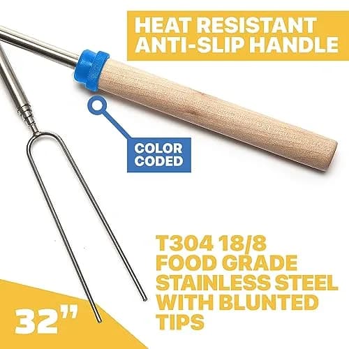 MalloMe 32" Telescoping Marshmallow Roasting Sticks Set of 12 | Heavy Duty Stainless Steel Forks for Campfire Cooking thumbnail 2