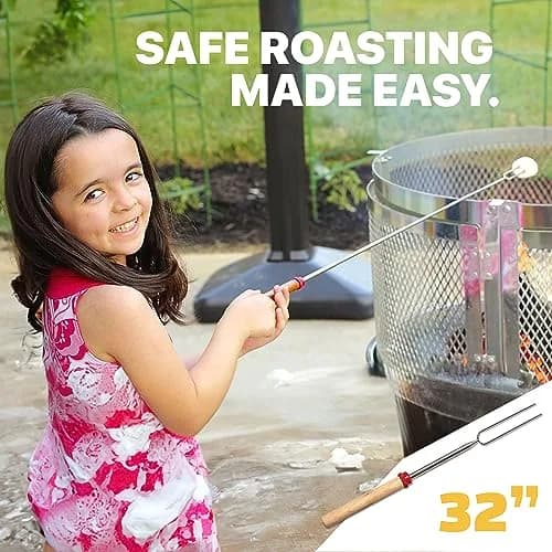MalloMe 32" Telescoping Marshmallow Roasting Sticks Set of 12 | Heavy Duty Stainless Steel Forks for Campfire Cooking thumbnail 3