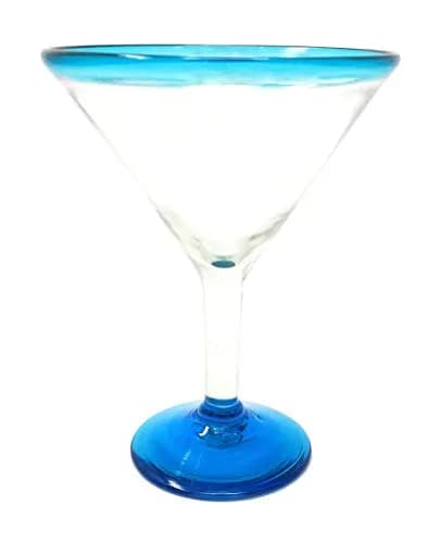 Dos Sueños Aqua Rim Margarita Glasses Set of 4 | Hand Blown Mexican Glassware thumbnail 5