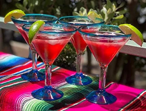 Dos Sueños Aqua Rim Margarita Glasses Set of 4 | Hand Blown Mexican Glassware thumbnail 3