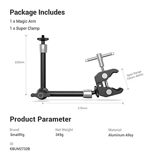 SMALLRIG Articulating Magic Arm with Super Clamp 22 cm (8.66 inches) | Mount Monitors, Lights, Cameras thumbnail 3
