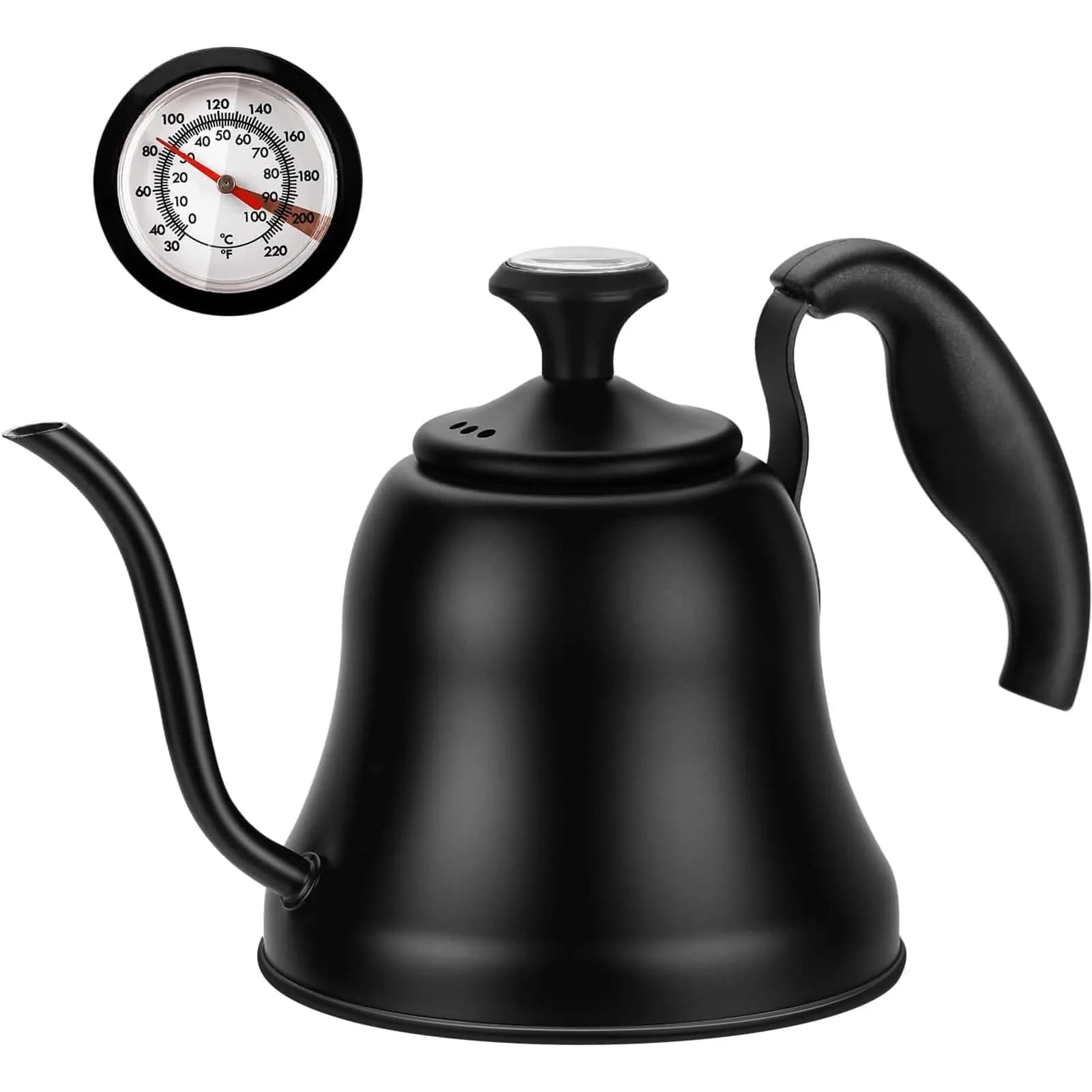 Chefbart Gooseneck Tea Kettle 800ml (28oz) | Precise Pour Over Coffee & Tea — Matte Black（with Thermometer）