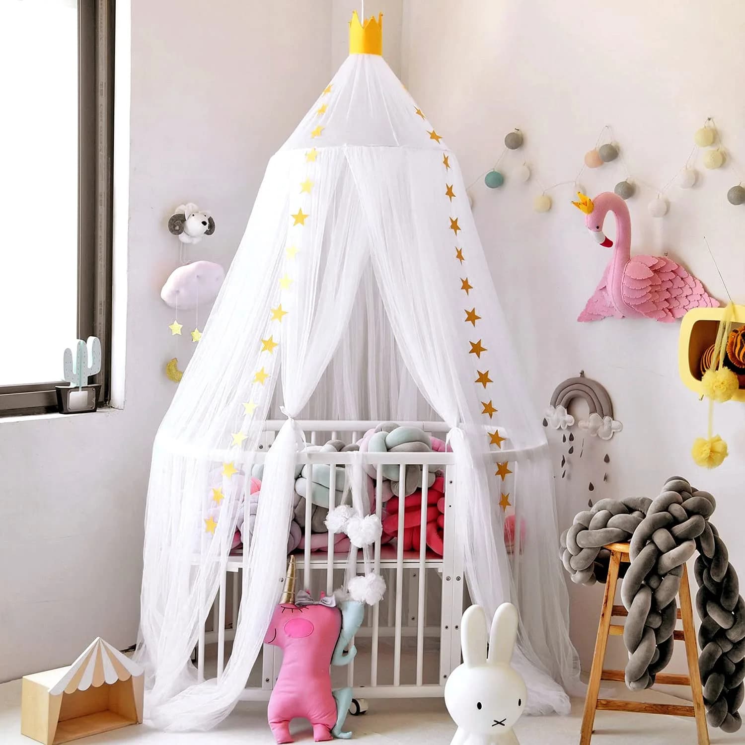 Jolitac Princess Bed Canopy for Girls Room Decor 2.4m (7.9ft) | Round Lace Mosquito Net for Kids Bedroom (White) - main product image