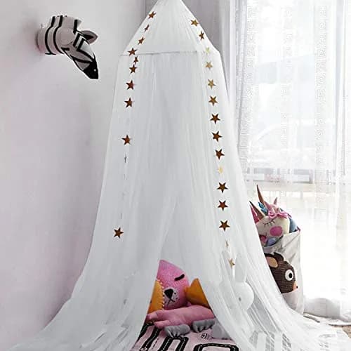 Jolitac Princess Bed Canopy for Girls Room Decor 2.4m (7.9ft) | Round Lace Mosquito Net for Kids Bedroom (White) thumbnail 5