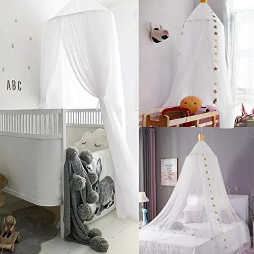 Jolitac Princess Bed Canopy for Girls Room Decor 2.4m (7.9ft) | Round Lace Mosquito Net for Kids Bedroom (White) thumbnail 6