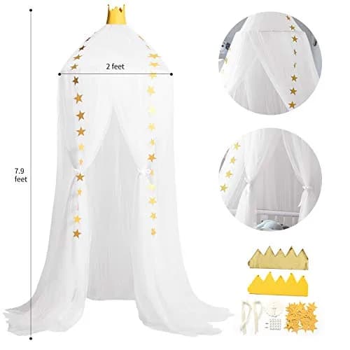 Jolitac Princess Bed Canopy for Girls Room Decor 2.4m (7.9ft) | Round Lace Mosquito Net for Kids Bedroom (White) thumbnail 7