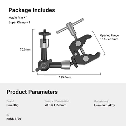 SMALLRIG Super Clamp with Articulating Magic Arm 13.9 cm (5.5") | Mounts Cameras, Lights, Monitors thumbnail 7