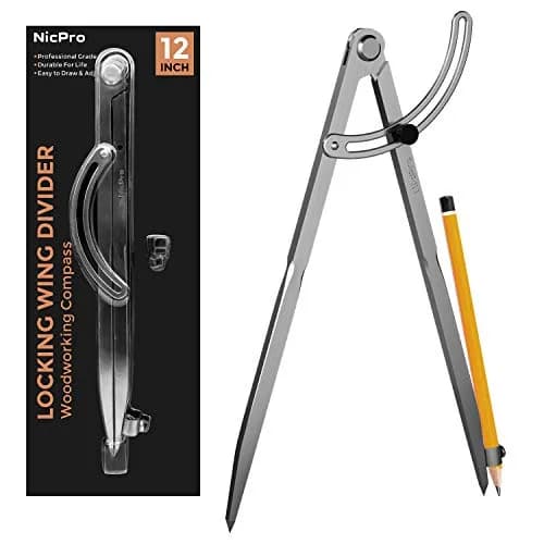 Nicpro 12 Inch Woodworking Compass with Wing & Pencil Holder | Professional Carpenter Tool for Geometry, Drawing, Drafting thumbnail 1