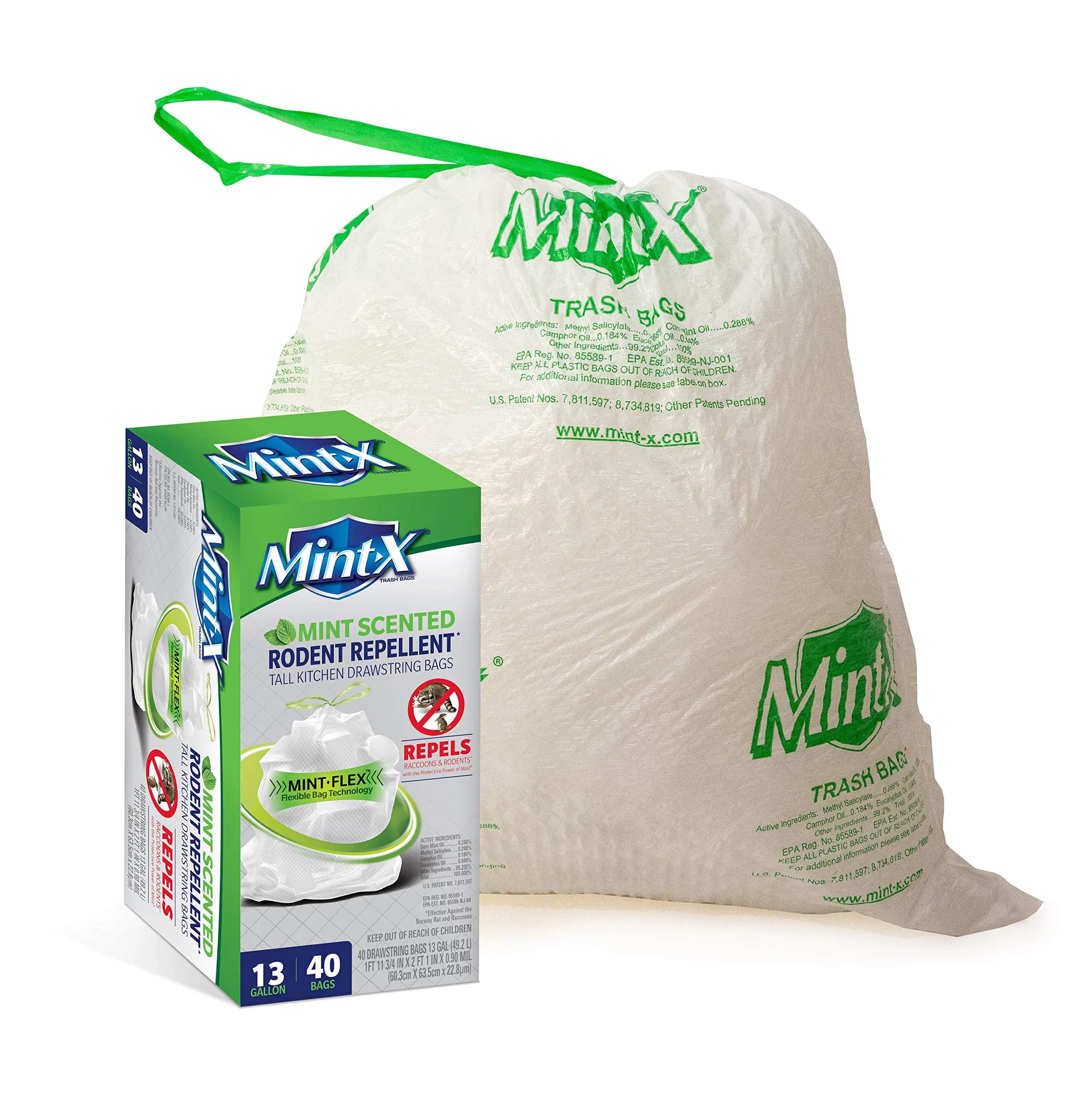 Mint-X MintFlex Rodent Repellent Trash Bags, 13 Gallon | Strong, Odor-Neutralizing, Humane Pest Deterrent - main product image