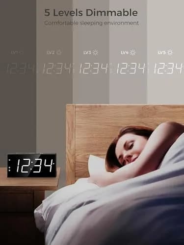 PPLEE Digital Alarm Clock with 7.5-Inch Large LED Display & Dual Alarms | White, Plug-In with USB Charging thumbnail 4