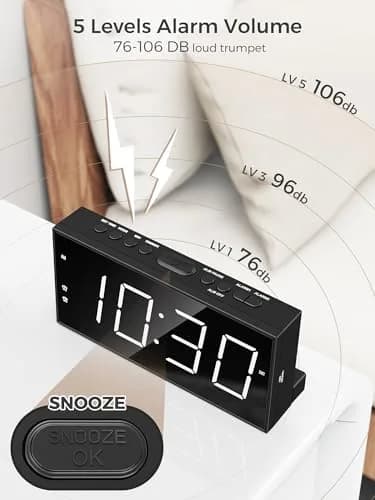 PPLEE Digital Alarm Clock with 7.5-Inch Large LED Display & Dual Alarms | White, Plug-In with USB Charging thumbnail 5