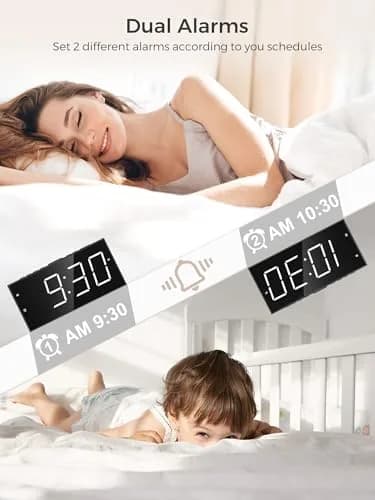 PPLEE Digital Alarm Clock with 7.5-Inch Large LED Display & Dual Alarms | White, Plug-In with USB Charging thumbnail 3