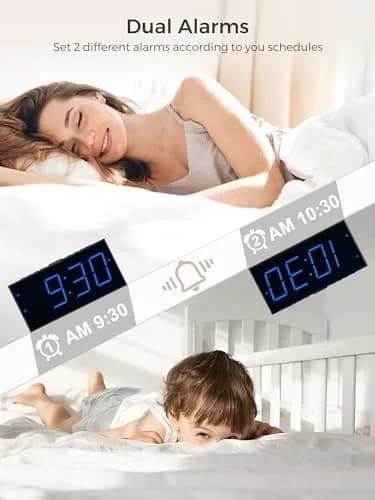 PPLEE Digital Alarm Clock for Bedroom, 7.5-Inch Large Display, Dual Alarms with USB Charging | Loud Alarm Clock for Heavy Sleepers thumbnail 3
